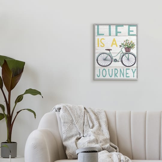 Stupell Industries Life's A Journey Blue Bicycle Flower Basket in Frame Wall Art